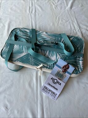 Aloha Collapsible Beach Tote - Teal Palm
